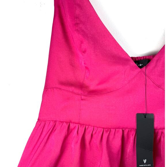 NWT Lulu's Magenta Barbie Pink Preppy Cutesy Corset Peplum Crop Top Medium - Picture 4 of 10